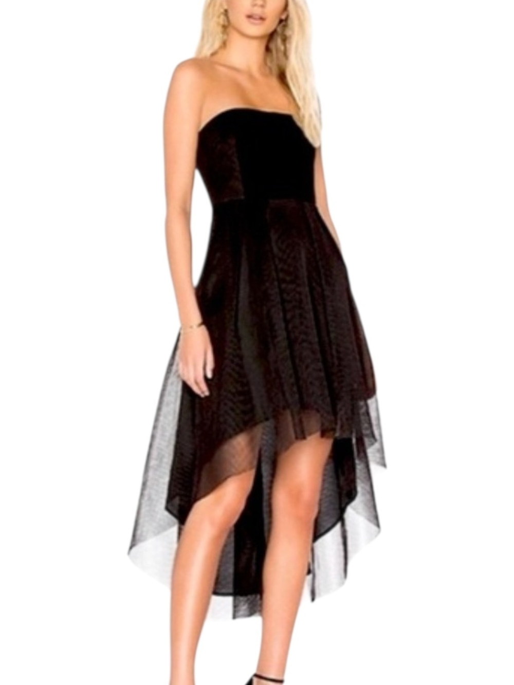 NWT ELLIATT Elysian Black Mesh Strapless Hi-Low Cocktail Dress Revolve Size L